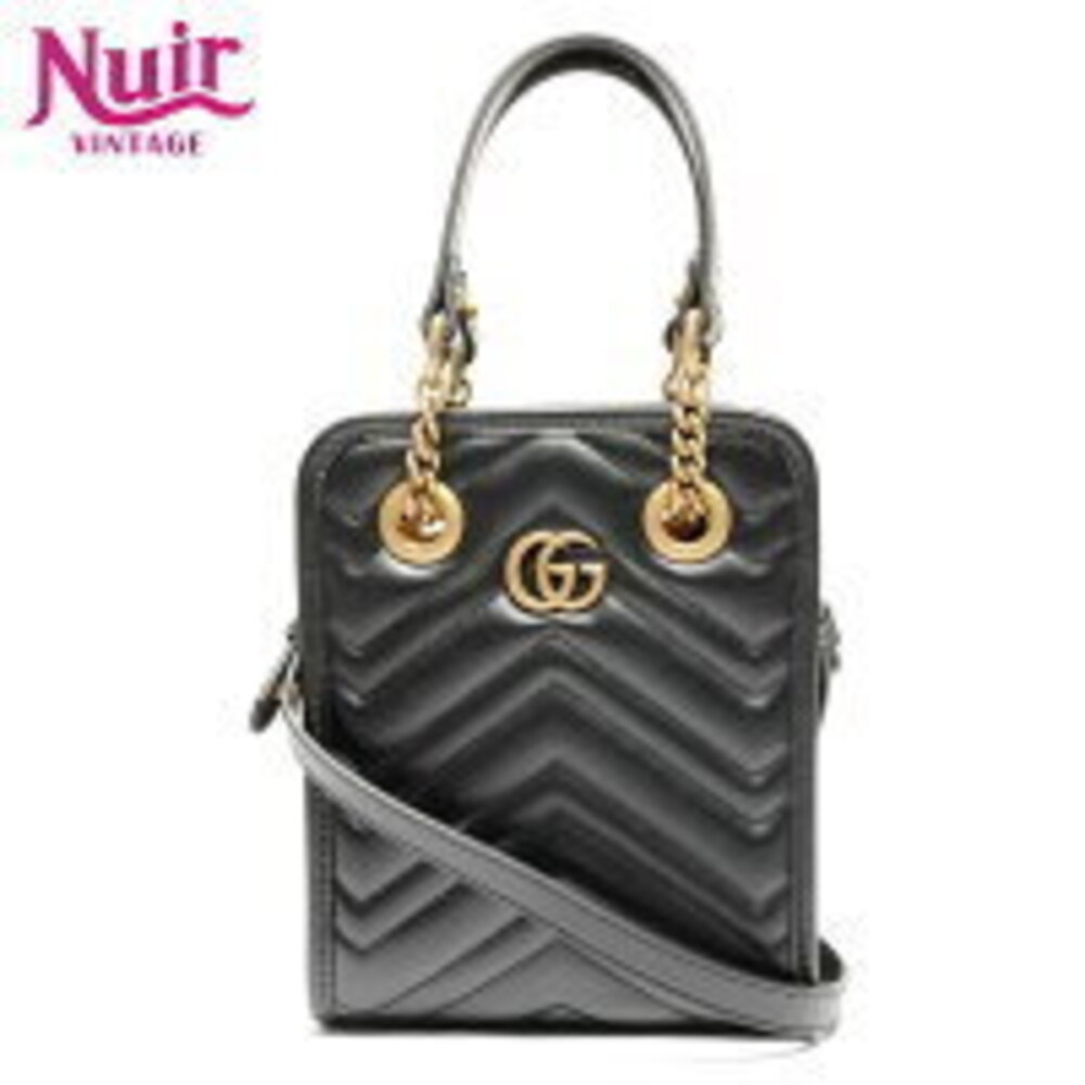 Gucci GG Marmont Tote Chain Leather Shoulder Bag Black - Picture 1 of 13